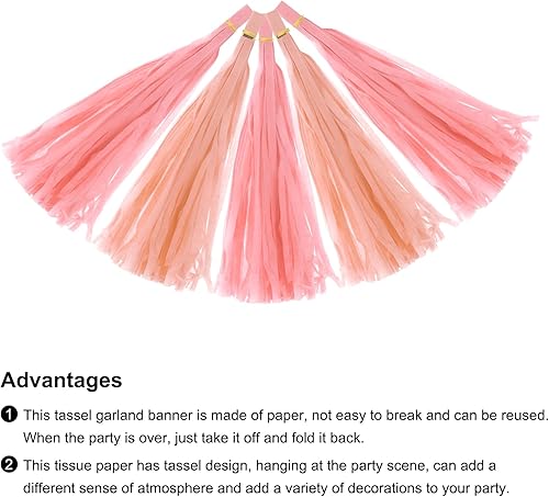 Miniatura 4 de MECCANIXITY 20 guirnaldas de borlas de color rosa claro y rosa melocotón con cuerda de papel de seda y borlas, kits de bricolaje para aniversario,