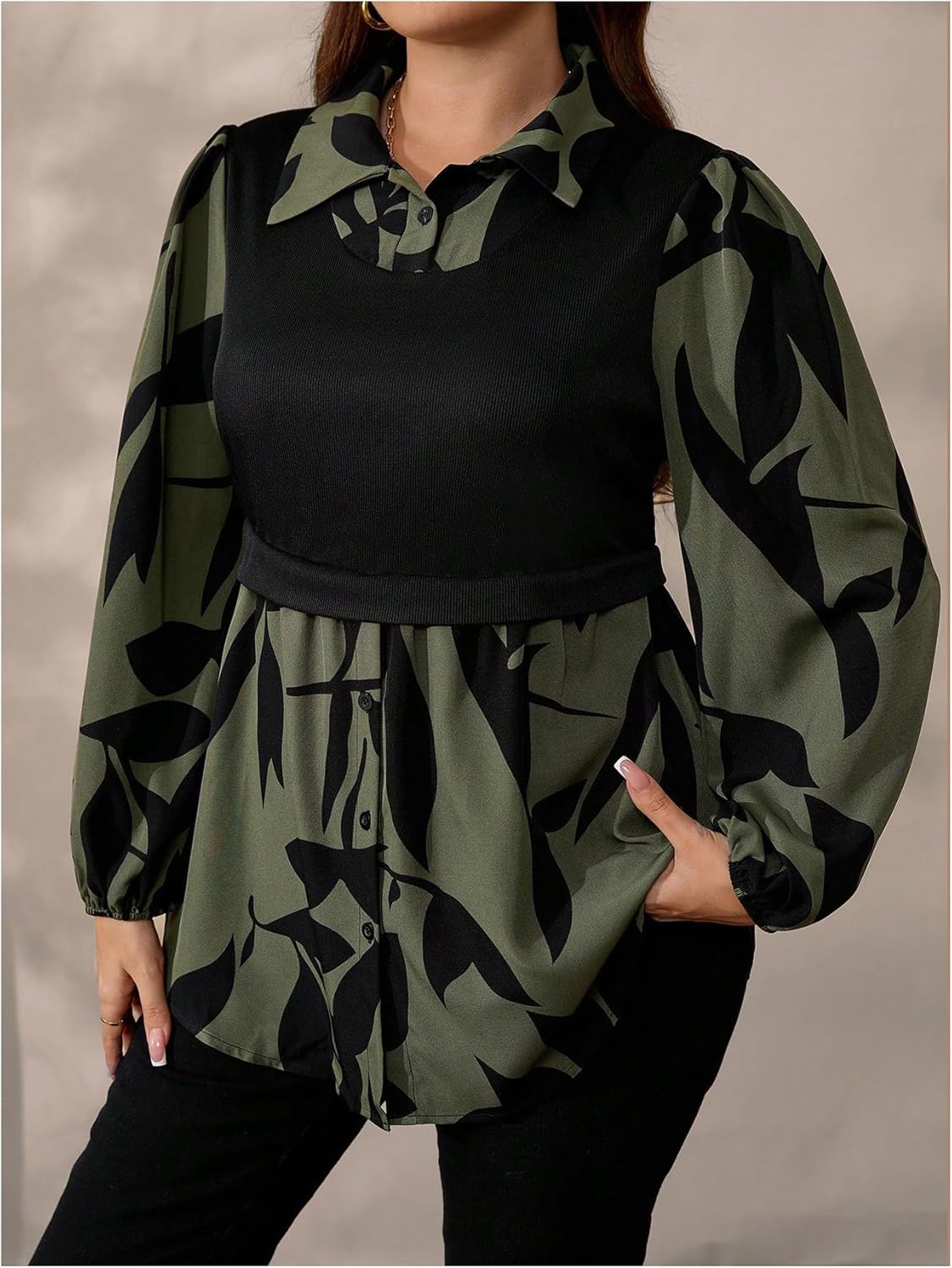 GORGLITTER Women's Plus Size Tops Peplum Baby Doll Shirts Long Sleeve Collar Dressy Casual Button Down Fall Tops Blouse - Image 4