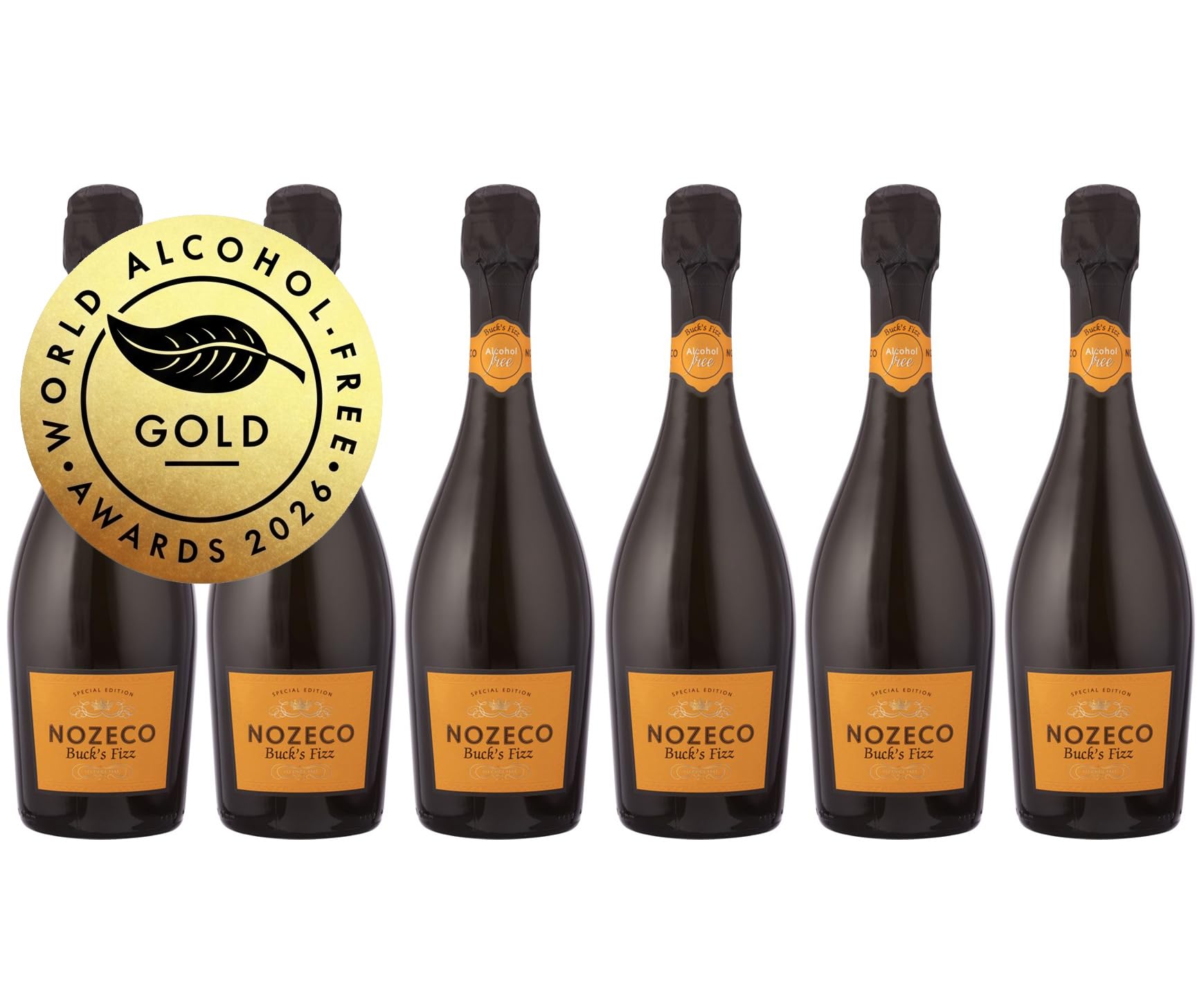 Nozeco Buck's Fizz - Cocktail sans Alcool Prêt à Boire à Base de Vin Désalcoolisé aux Arômes Naturels d'orange - Vegan (6 x 0.75 l)