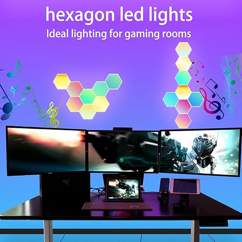 Miniatura 4 de Paquete de 8 luces hexagonales para LED de pared, que se sincronizan con música, aplicación y controles remotos, luces hexagonales, paneles de pared