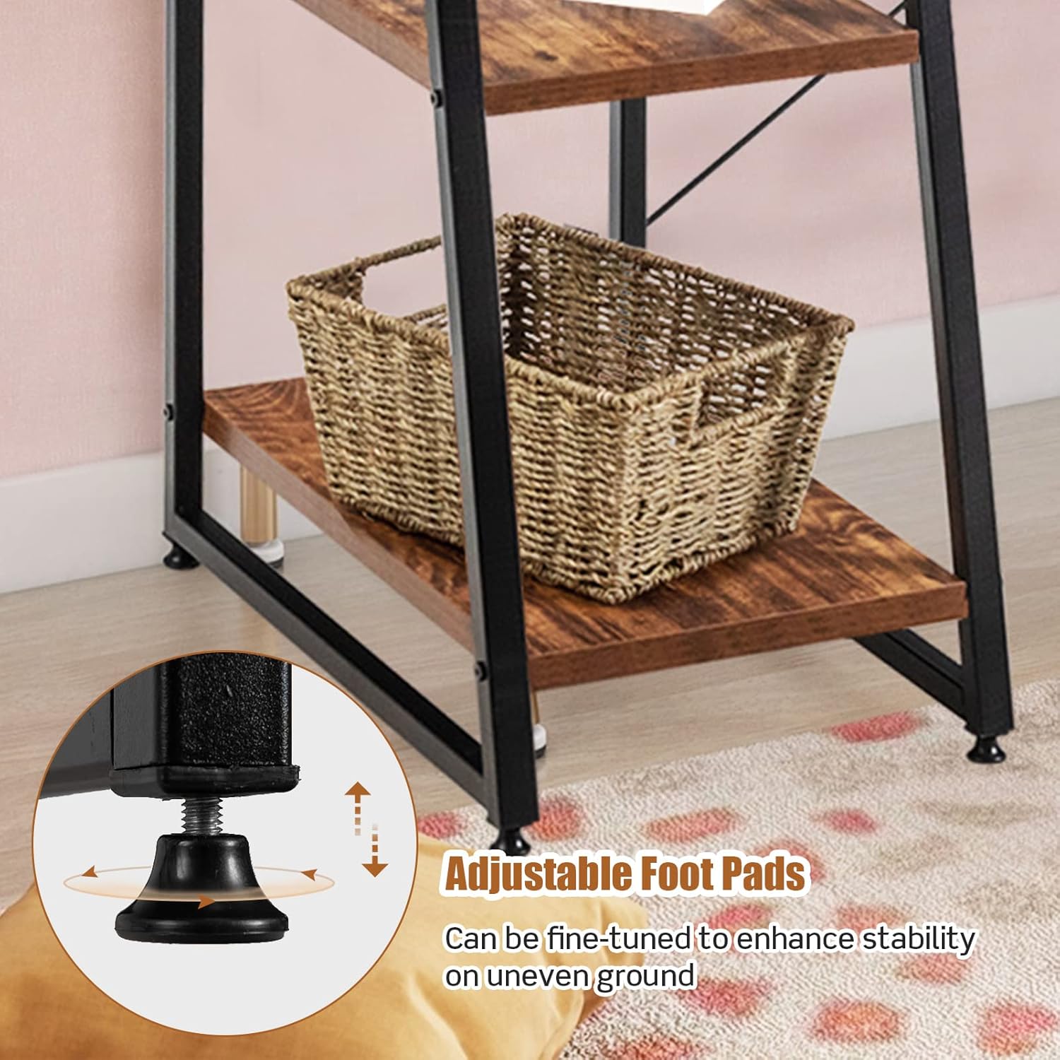 Onnertune Computer Desk, Modern Writing Desk Study Table w/ 4-Tier Storage Shelves, 4 Adjustable Foot Pads & X-Shaped Frame, Home Office Workstation Writing Table (Brown)