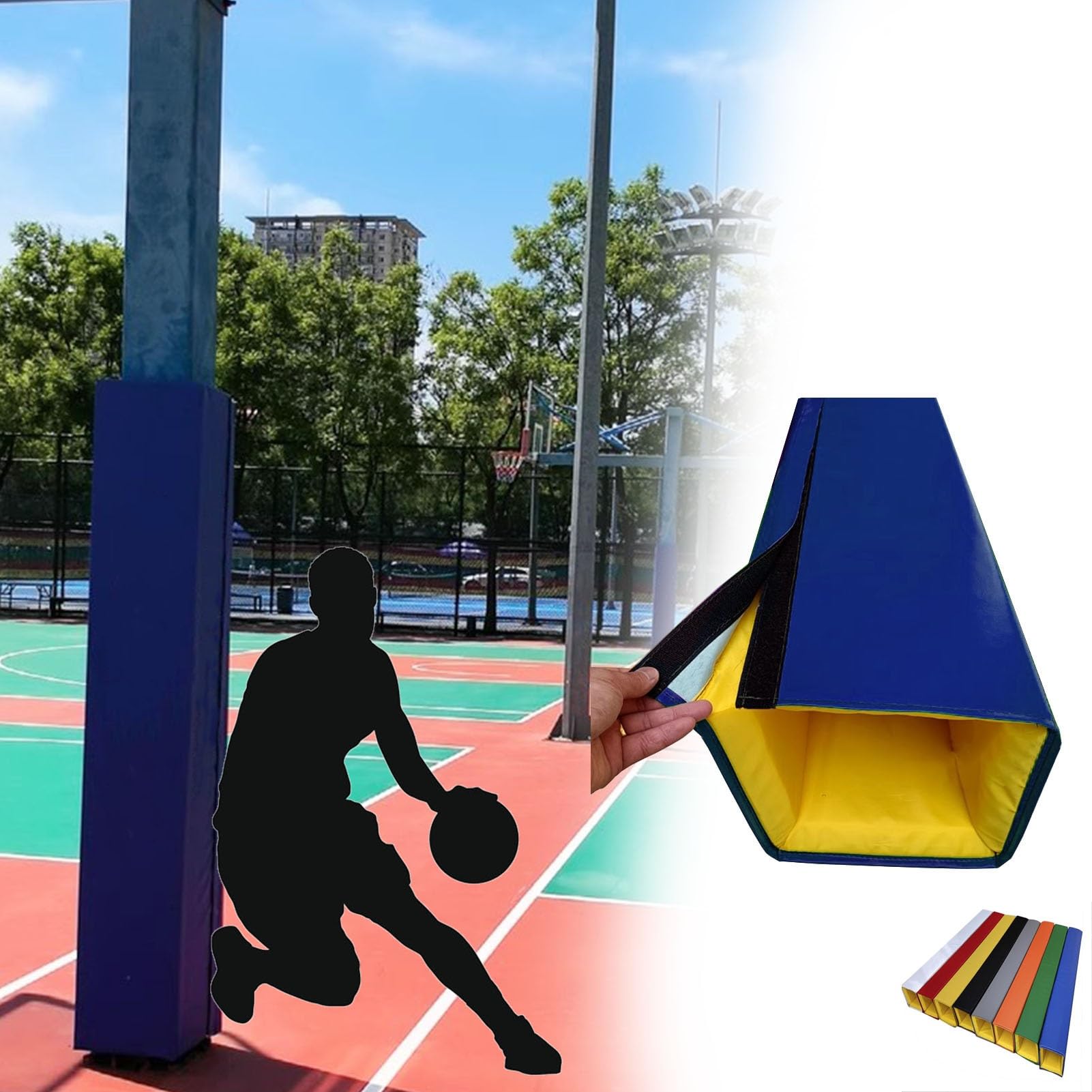 Oracra Custom Basketball Hoop Post Padding for Square Pole, UV-resistant Crash Cushion Rod Pads, Volleyball Pole Protection Wrap Mat for Court(Blue,6.5"x6.5" (16.5x16.5cm))