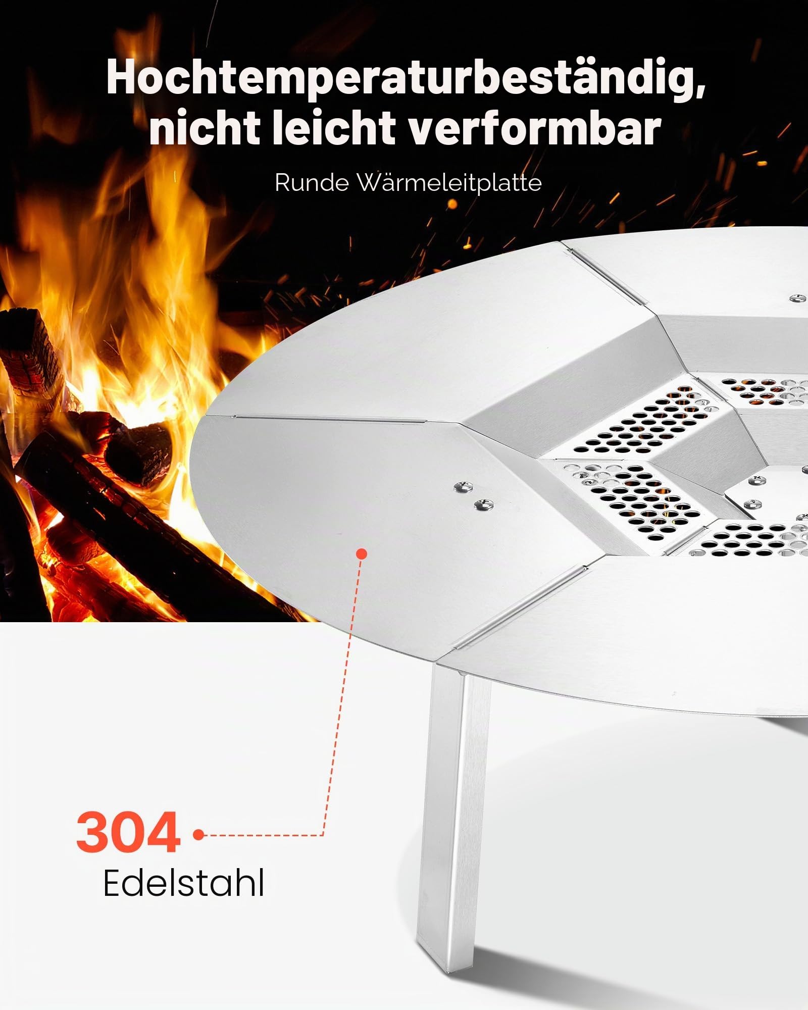 VEVOR Wärmeverteiler für Feuerschale, φ 635x254 mm Lagerfeuer-Hitzeschutz rund für Holzfeuerstelle, Hitzeverteiler aus Edelstahl 304, abnehmbare Brennerabdeckung, Campingzubehör