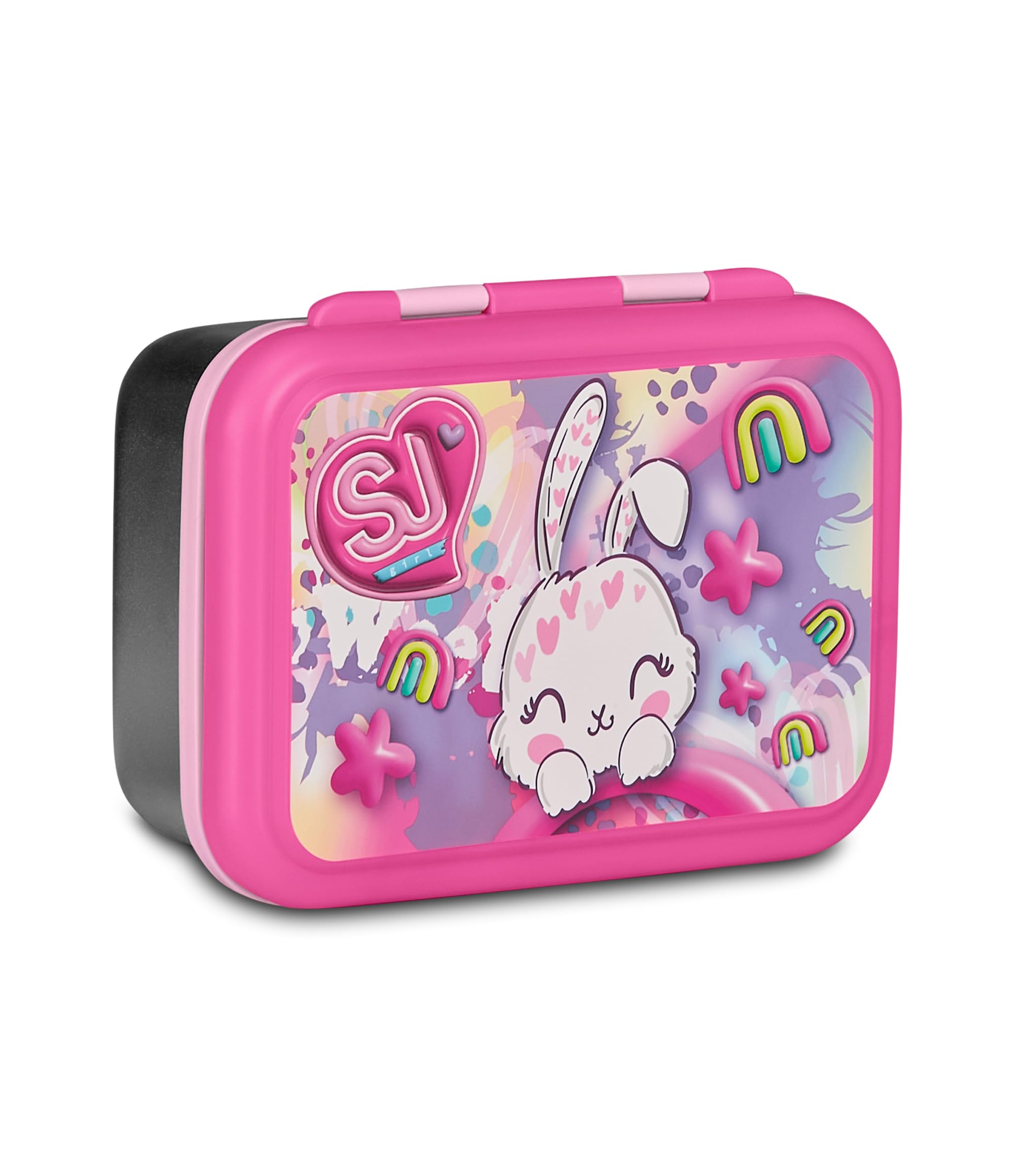 SJ Gang Style Jam Gang Lunch Box for Children, Clip Closure, Dishwasher Safe, for Nursery, Nativity, Primary School, Pink with Rabbit