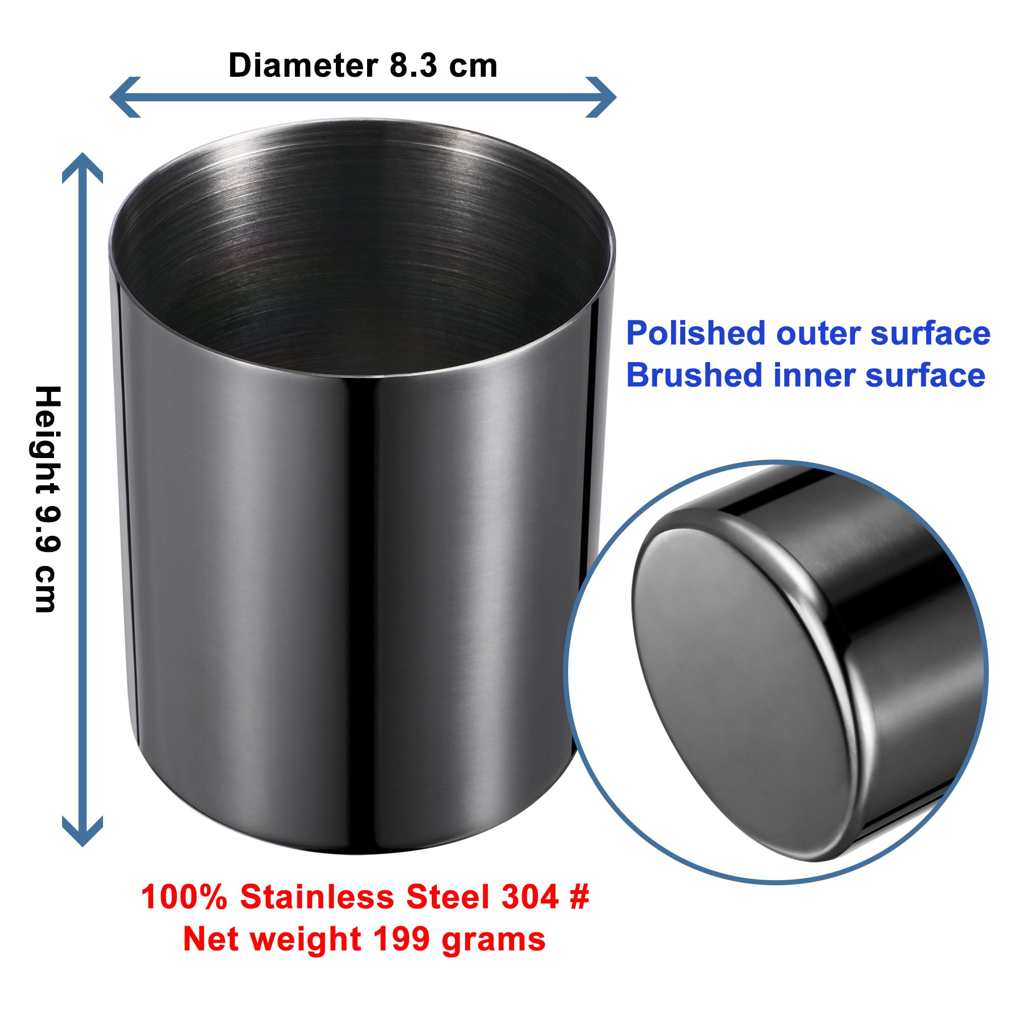 Round 304 Stainless Steel Pen Holder,Desk Stationery Organizer,Makeup Organiser Brush Holder,Vanity Desktop Bathroom Countertop Accessories.Mirror-polished & vacuum-coated,Resistant to Fading.Black - Image 2