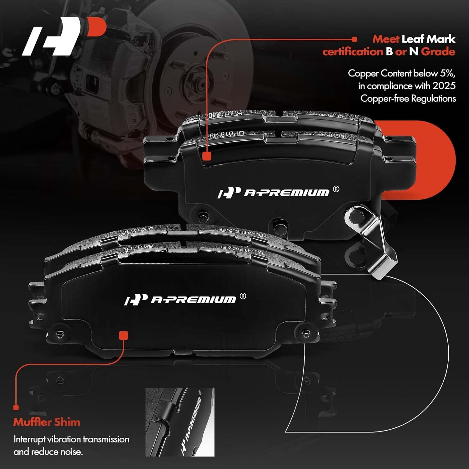 A-Premium Front and Rear Ceramic Brake Pads Set Compatible with Pontiac, Scion and Toyota Models - Vibe 2009-2010, xB 2008-2015, Corolla 2009-2011/2014-2019, Matrix 2009-2014, 8-Pack