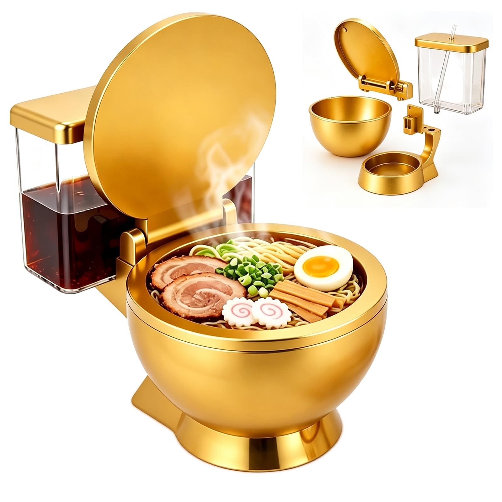 Set Ciotola Per Ramen E Bevanda Forma Di Wc,Originale Tazza Zuppa Noodles | Con Cannuccia Integrata,Robusta,Una Simpatica Soluzione 2-In-1 Un Regalo Unico Tutti Gli Amanti Del Cibo,Ideale Zuppe