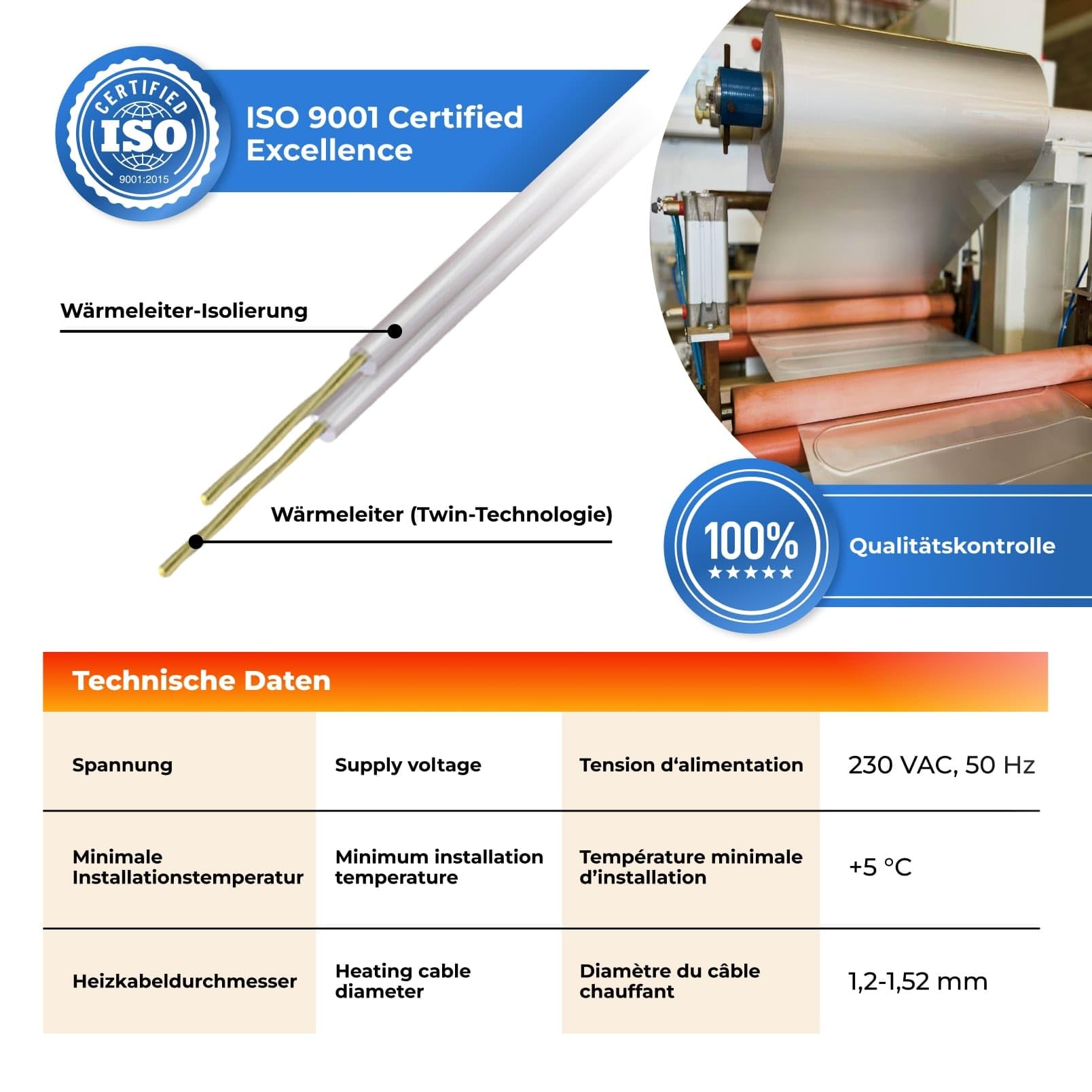 Elektrische Fußbodenheizung für Laminat: Heizmatte WARMON ALU 150 W/m² inkl. Touch WiFi Thermostat(25A), Thermostat:TS 500 WiFi Schwarz, Mattengröße:14 m² - 2 Stk (8+6 m²)