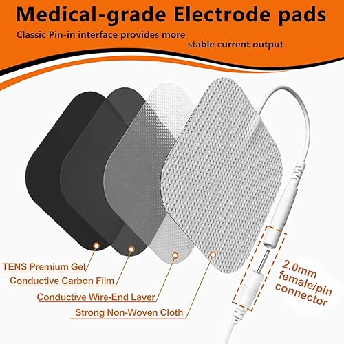 Miniatura 9 de 24 almohadillas de repuesto para unidades TENS de 2 x 2, electrodos libres de látex compatibles con máquina TENS, conectores de clavija de 0.079 in