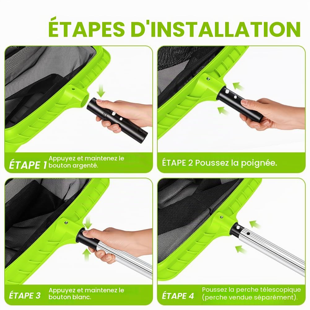 Epuisette de Piscine, Épuisettes de Surface, epuisette Piscine Maille Extra Fine, Epuisette De Fond Piscine, epuisette Piscine, pour spas, Bassin à Poissons, Parc Aquatique (Vert,sans Manche)