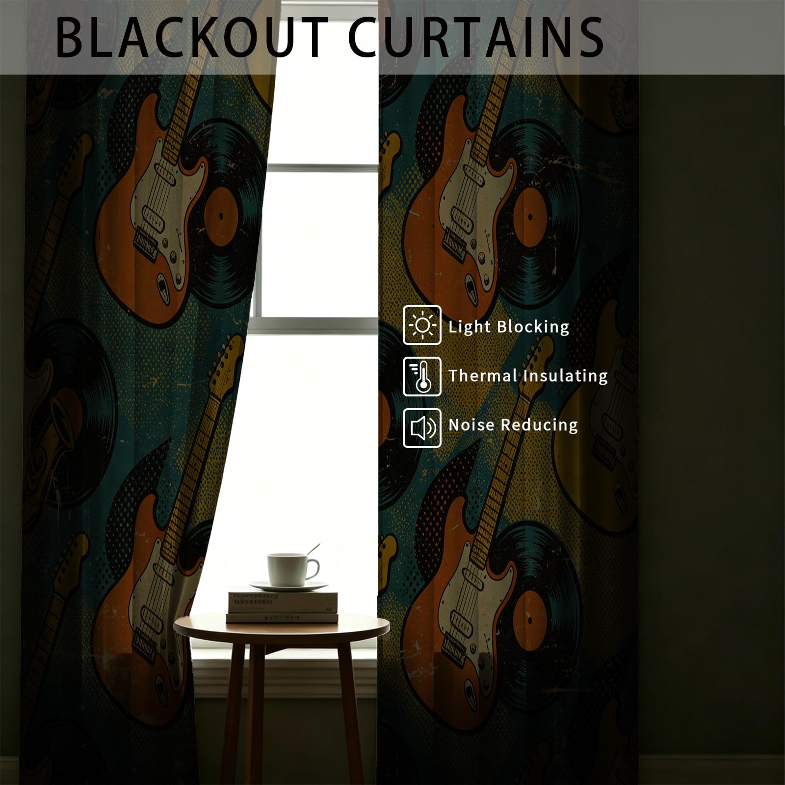 Tende Oscuranti Termiche Isolanti 140L x 260A cm (2 Pannelli) | Chitarra Elettrica Disco in Vinile Protezione Dal Calore E Dal Freddo Con Occhielli Per Grandi Soggiorno e Doppi Portoni