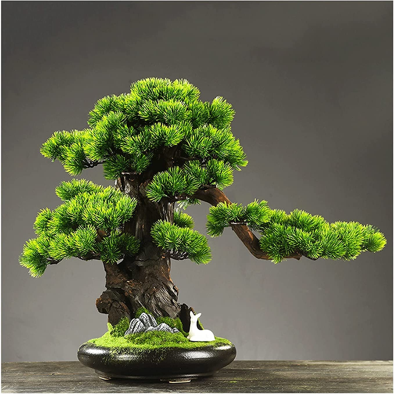 CAFIEDR Artificial Bonsai Pine 19-Inch Simulation Potted Bonsai Home Office Opening Fake Plant Decoration.