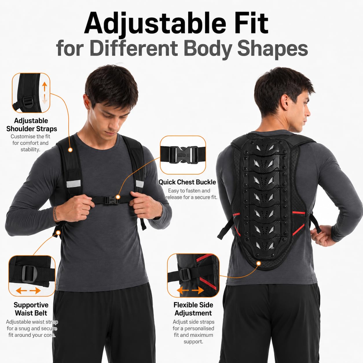 Gilet di protezione posteriore regolabile per moto, traspirante, per moto, ciclismo, sci e motocross