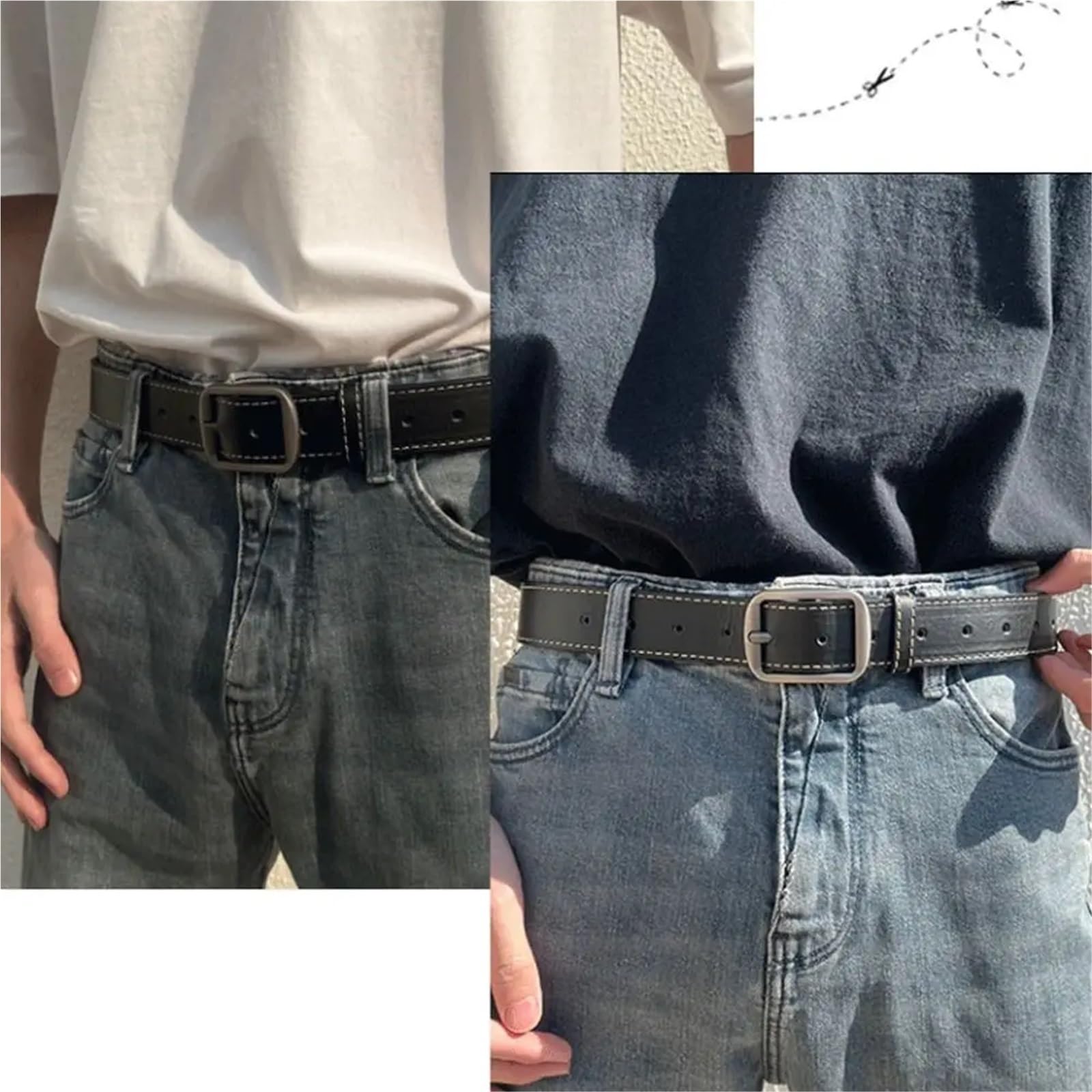 Ceinture Homme 2 pièces Ceinture en Cuir for Hommes Boucle ardillon Jean Ceinture Noire Dames Sangle Vintage Ceinture pour Jeans(120cm)