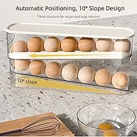 Vista 3 de Auto Rolling Egg Dispenser for Refrigerator, Space-Saving Fridge Egg Organizers and Storage with Lid, Egg Tray for Countertop, Kitchen & Outdoor Use