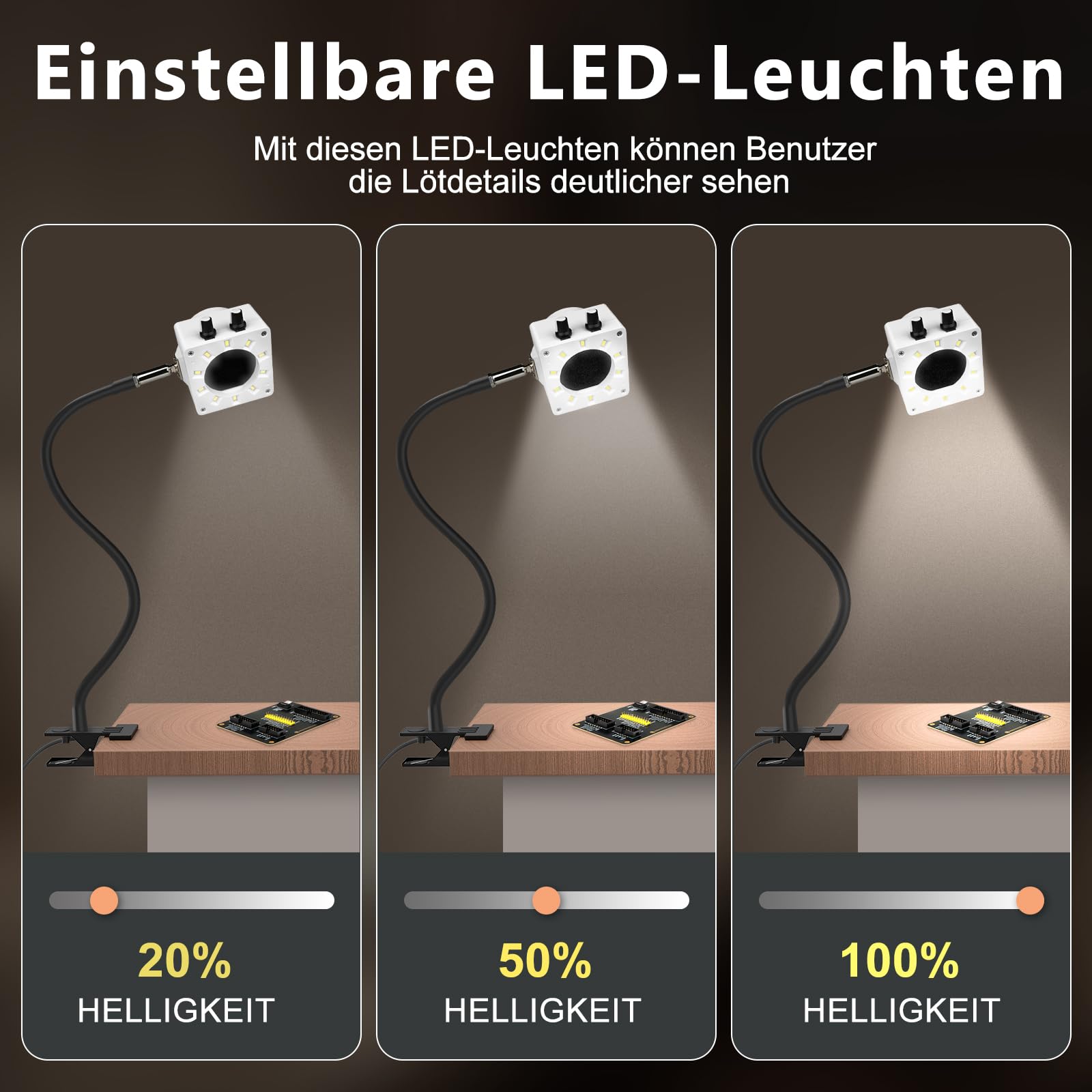 Treedix Lötrauchabsorber, Lötdampf-Absaugventilator mit Dimmbarem LED-Licht und Saugkraft, 15 Aktivkohlefilter für Löten, Schweißen, Holzverbrennung und Hartlöten(Weib)