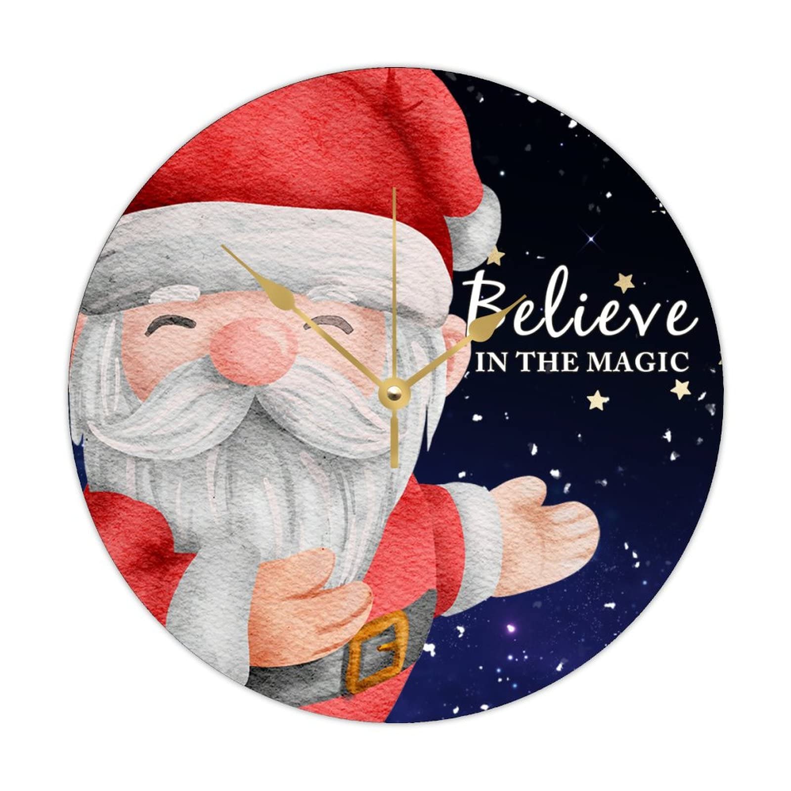 Horloge ronde en bois Santa Claus Believe 38cm pour decoration cuisine et salon vintage