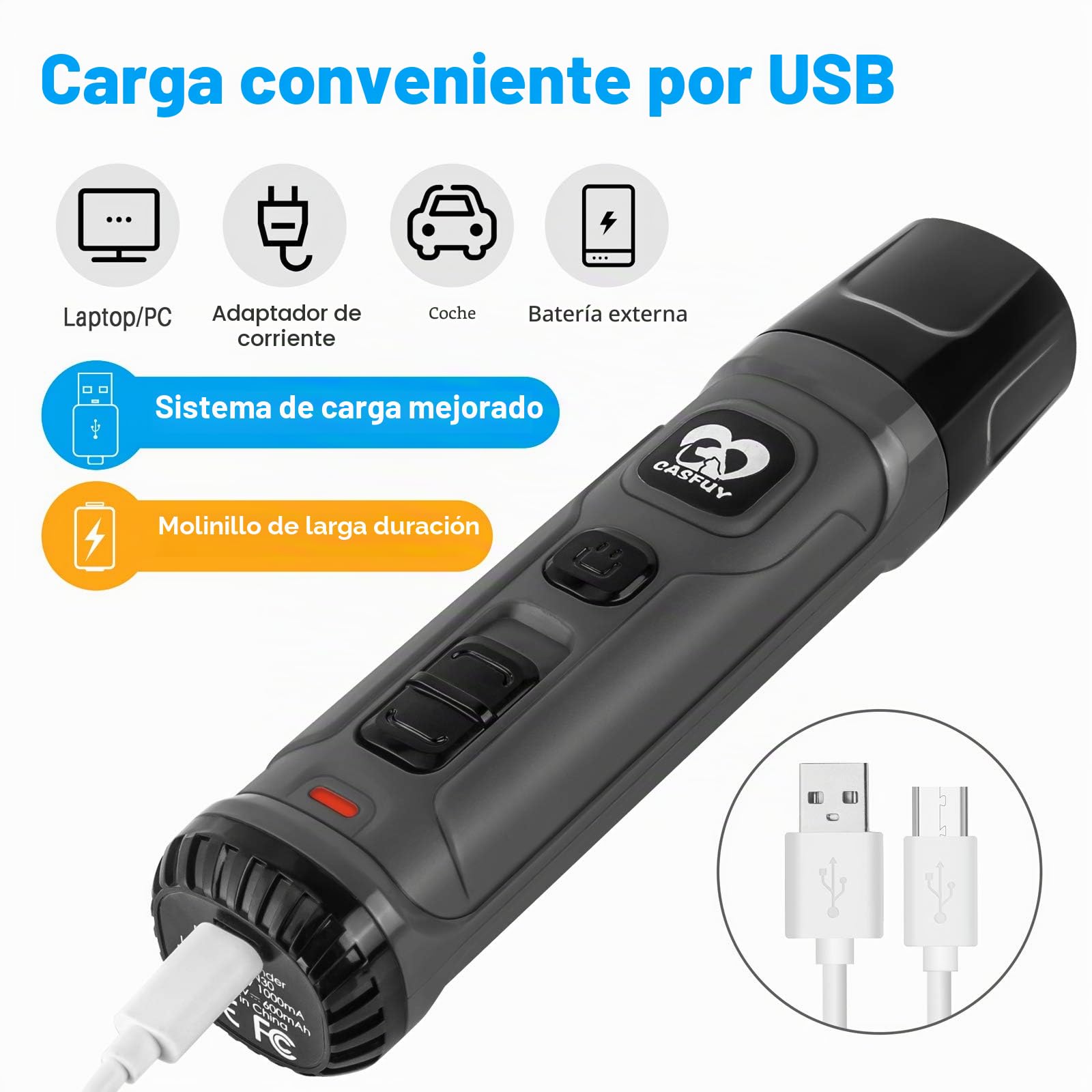 Casfuy Lima de Uñas Eléctrica para Perros con 2 Luces LED - Potente Cortador de uñas eléctrico para Mascotas de 2 velocidades Cuidado y alisado de Patas para Perros y Gatos de Todos los tamaños