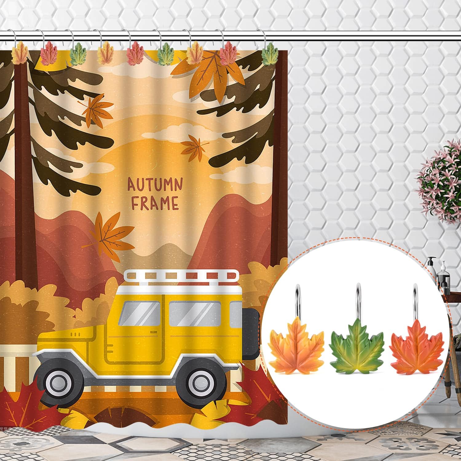 Maple Leaf Shower Curtain Hooks Rings,12Pcs Autumn Thanksgiving Decorative