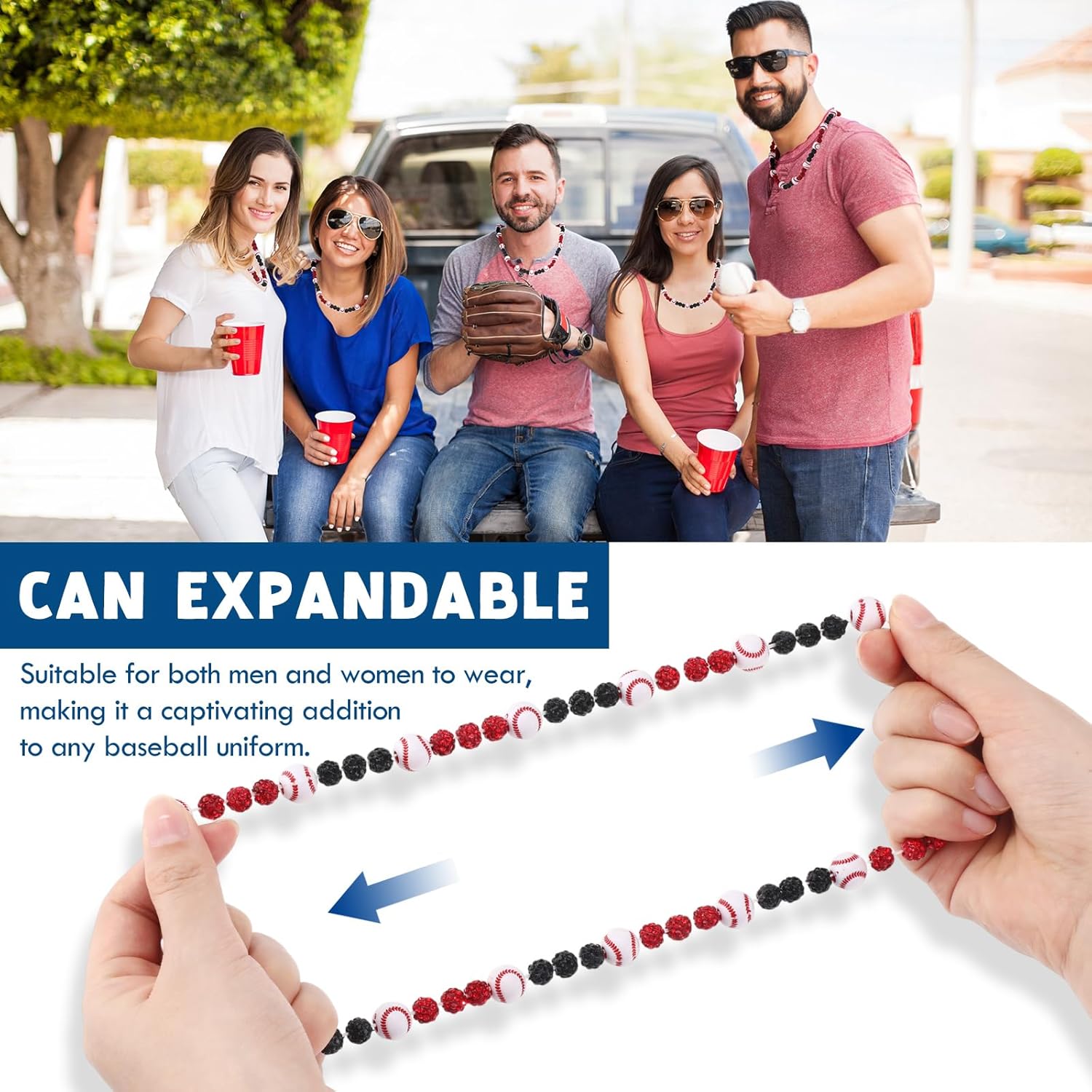 6 Pcs Baseball Beaded Necklace for Teenager Bling Rhinestone Clay Beaded Necklace Gifts for Sports Team Fans - Image 3