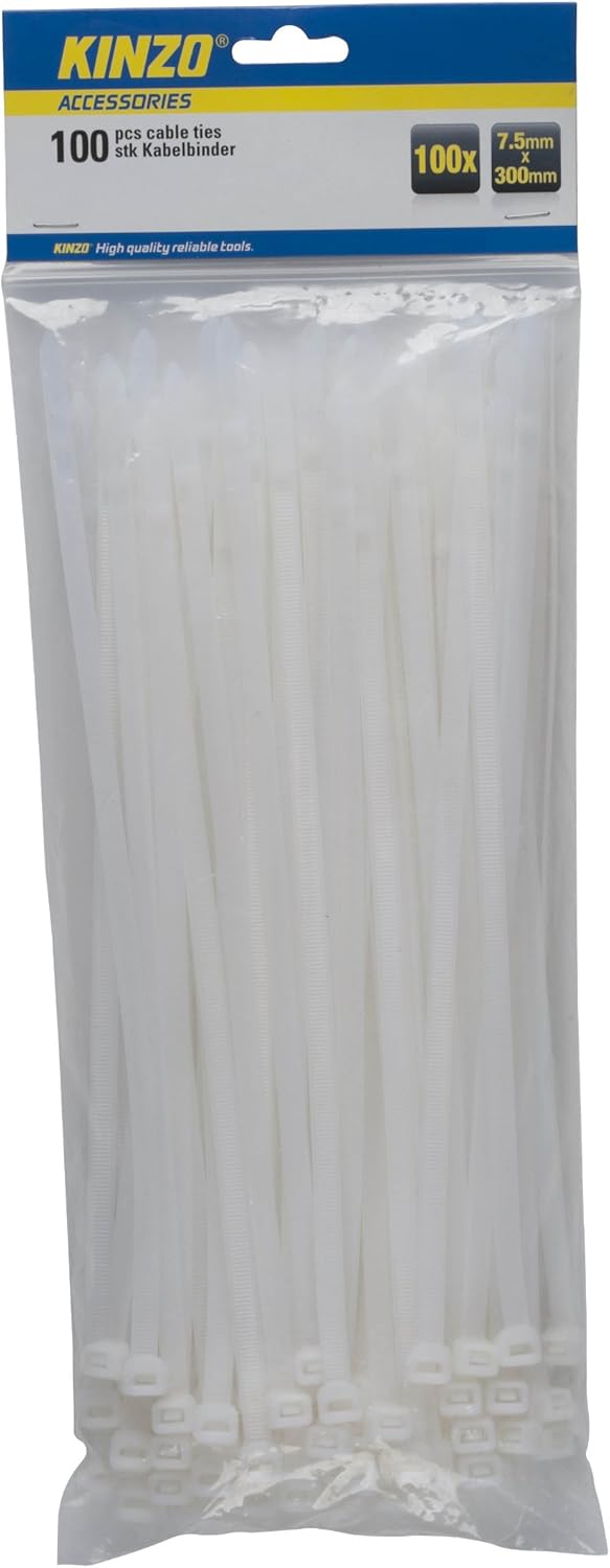 KINZO 871125272119 7.5 x 300mm Cable Tie - White