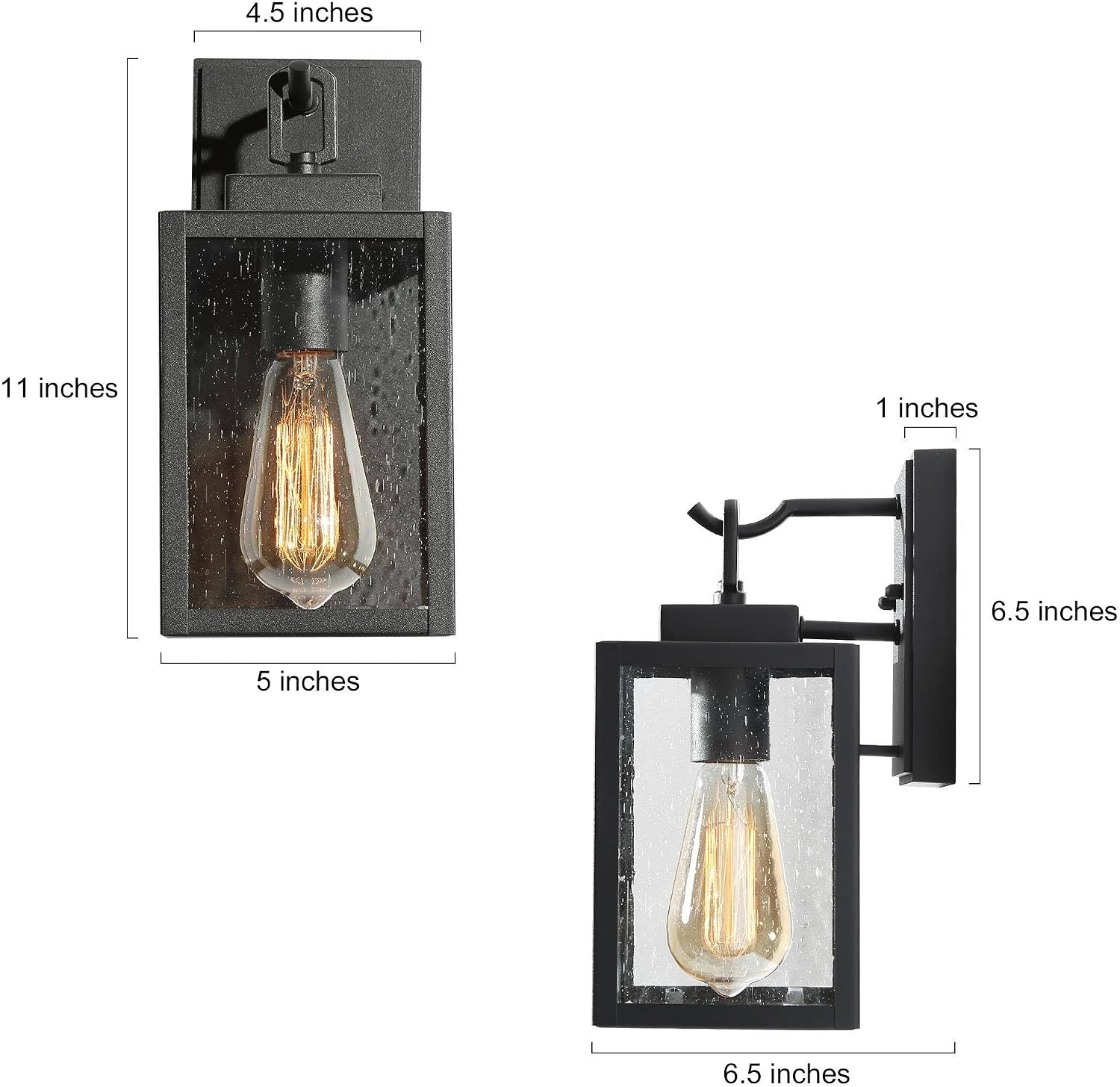 LALUZ Black Outdoor Wall Lights, Exterior Wall Lantern, Waterproof Outdoor Porch Light with Seeded Glass, 1-Light Outside Wall Sconce