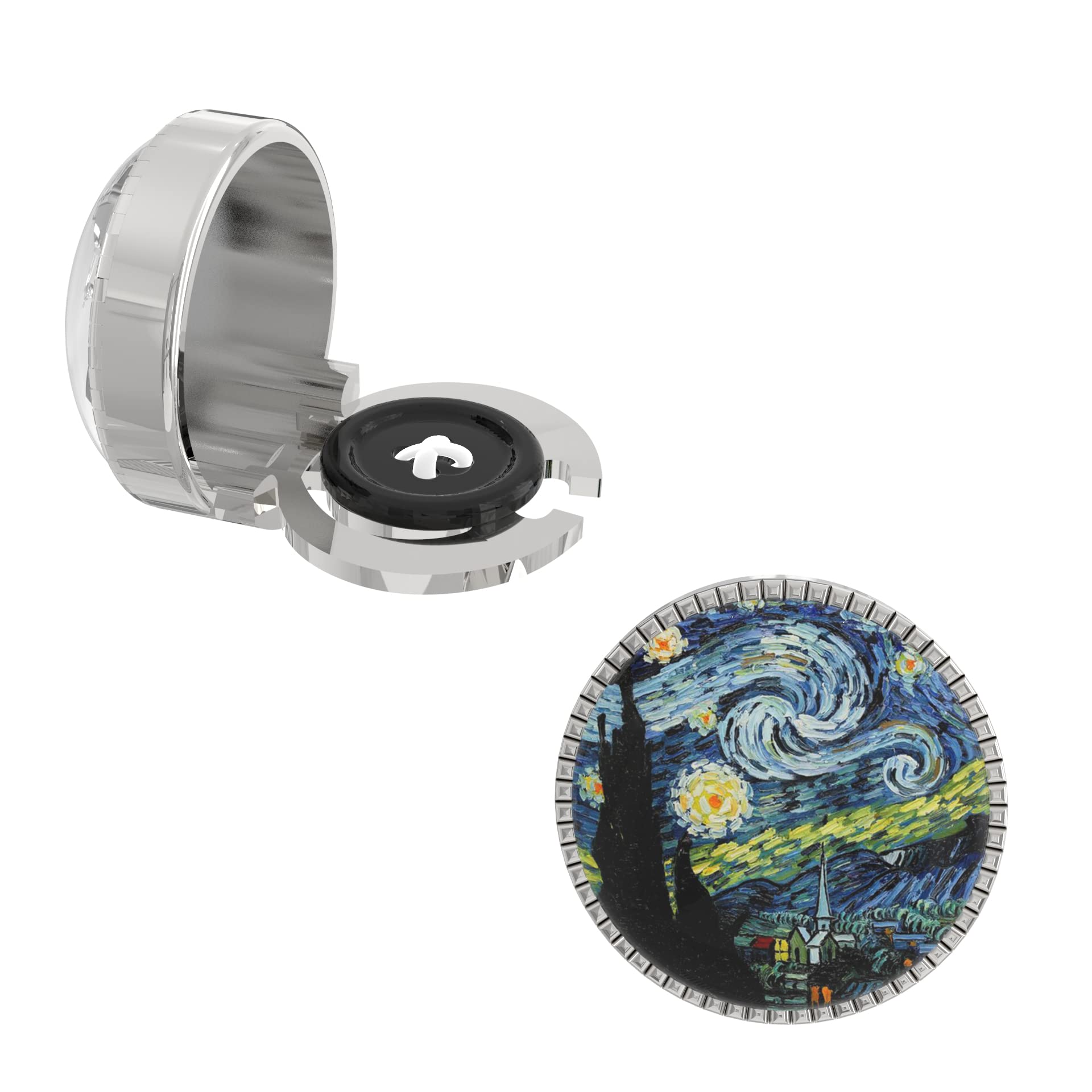18K White Gold Colour Plated Snap on Button Cover Cufflinks for Men - Stylish Accessories for Casual & Formal Shirts - Ideal Wedding, Birthday- Starry Night inspired by Vincent van Gogh-image-10