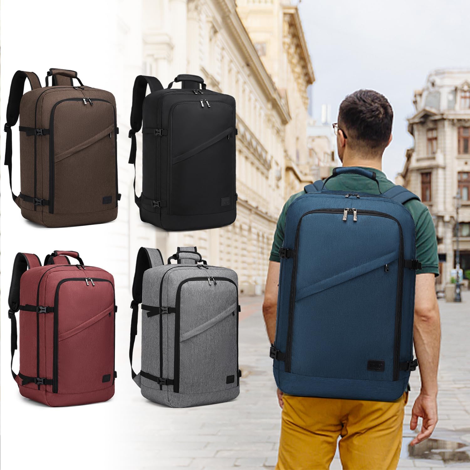 Kono Carry on Backpack, 22" Airplane Approved Travel Backpack for Men and Women, Waterproof Lightweight Daypack for Flight 40L (Navy, Large)