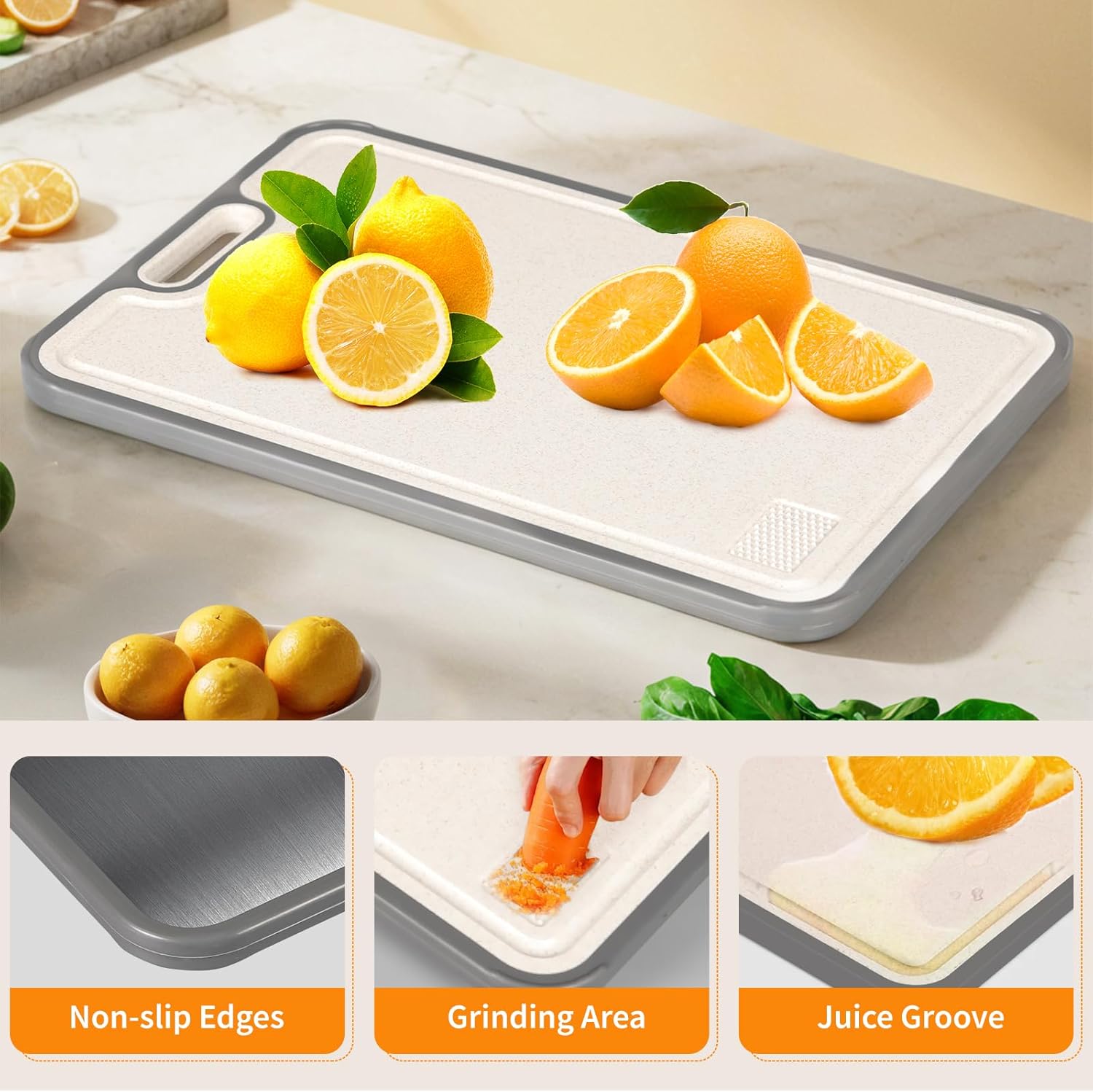 Titanium cutting boards for Kitchen,2-in-1 Double Sided Food Grade,Pure Titanium and Wheat Straw PP, Double Chopping Boards for Meat and Fruits Easy to Clean Size 15’’x10’’
