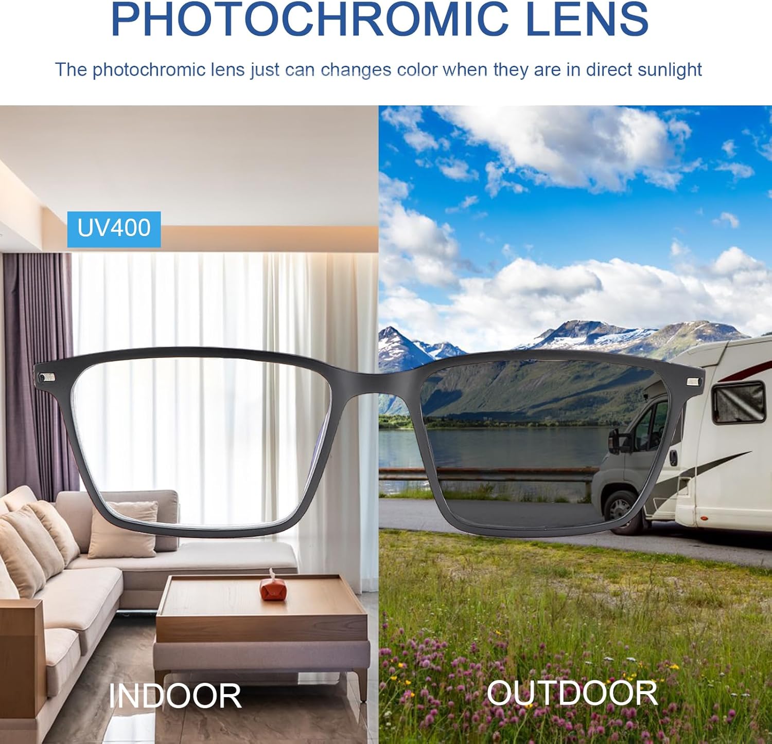 YIMI Blue Light Blocking Glasses Photochromic Gray Sunglasses for Men and Women Day Night Gaming TV Phones Computer Eyeglasses UV Protection Anti Glare Shade Lightweight Eyewear Full Frame Spectacles - Image 5