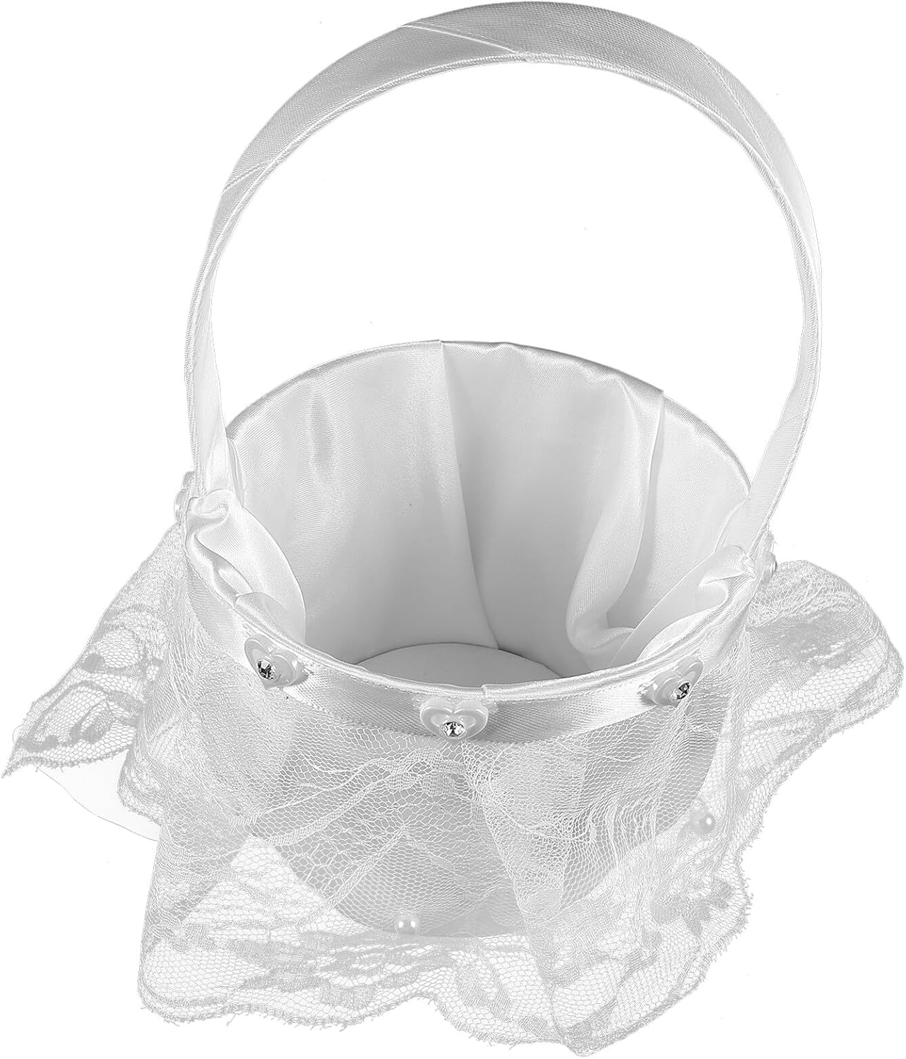 Wedding Flower Girl Basket Lace with Handle White Butterfly Bow Bridal Flower Basket for Wedding Party Ceremony Supplies