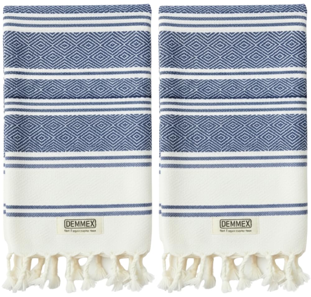 Set Asciugamani Turchi Biologici DEMMEX - 100% Cotone Turco Oeko-Tex, Asciugatura Rapida E Leggeri, 45x91 Cm (Motivo Diamante) - 3