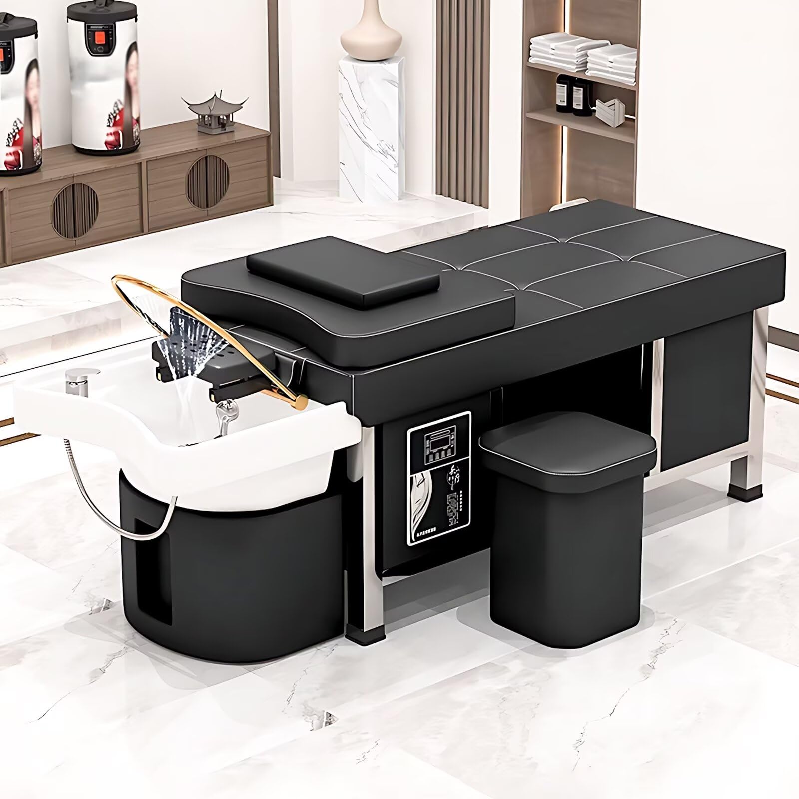 Spa Beauty Bed Massage Shampoo Black Light Stainless Steel Base with Water Cycle Headrest Equipment