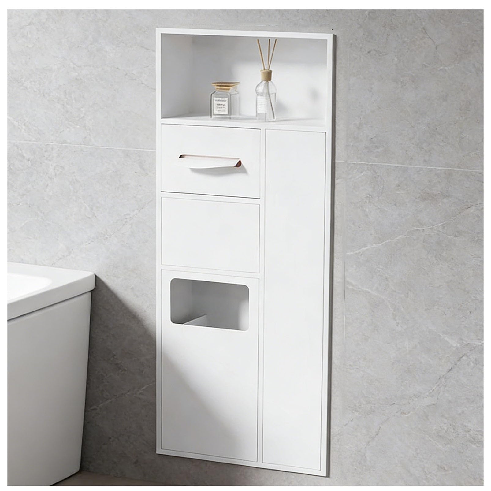 MESCXTY Stainless Steel Recessed Bathroom Niche, Embedded Hidden Trash Can Cabinet with Tissue Holder, Toiletries Storage Rack Organizer, Commercial Waste Bin Toilet Brush Holder