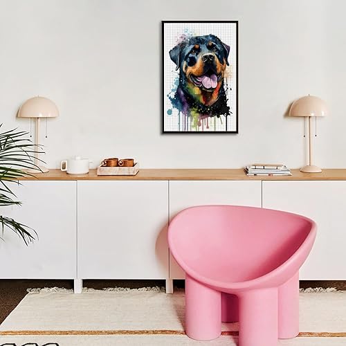 Miniatura 3 de Kit de pintura de diamante Rottweiler de acuarela 5D para adultos principiantes, arte de diamantes para perros para decoración de pared del hogar,