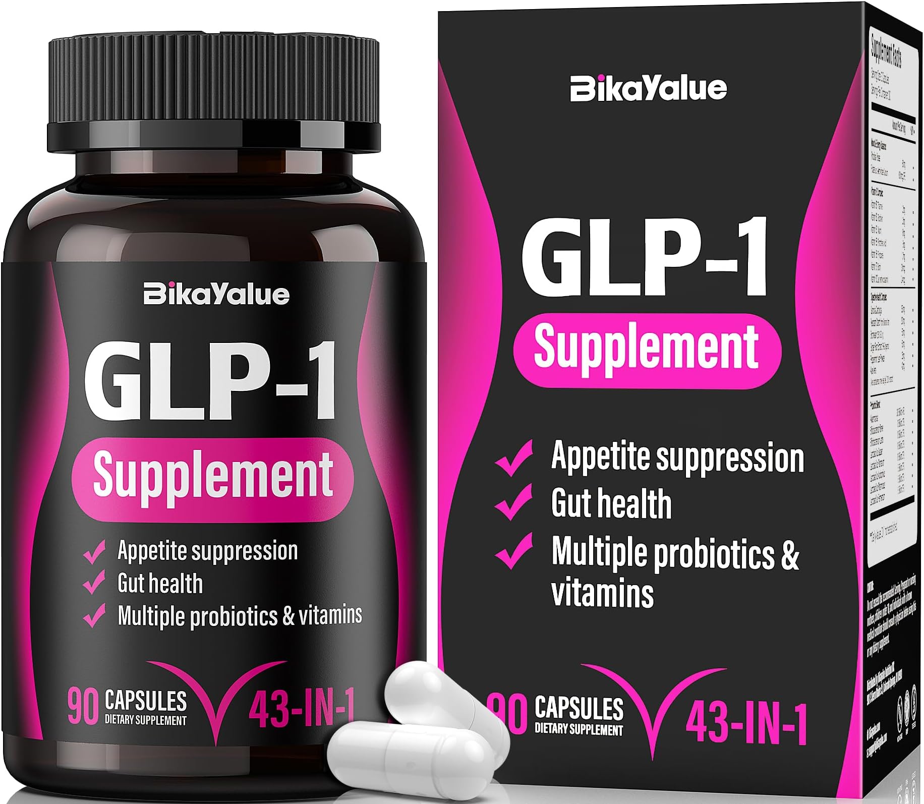GLP-1 Alternative Supplement, with Akkermansia Probiotics 30 Billion, Hops, Green Tea Extract – Metabolism & Gut Health, Digestive Wellness Support - 90 Capsules (30 Servings)