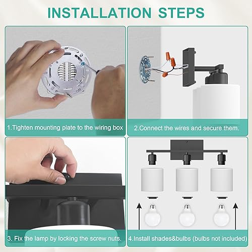 Miniatura 7 de Black Bathroom Light Fixtures Over Mirror, Rustproof Vanity Lights for Bathroom, Modern 3-Light Wall Sconces for Living Room, Milky White Glass