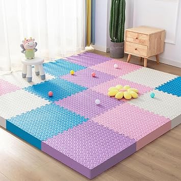 40pcs Foam Interlocking Carpet Tiles for Playroom/Living Room 2.5cm Extra Thick Foam Play Mat,Purple-Blue-Pink-White