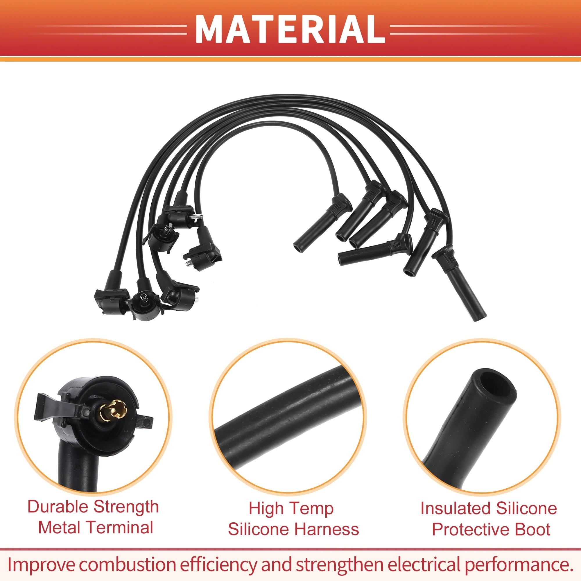 Cable de Encendido 5U2Z12259C para Explorer Sport 2001-2003 V6 4.0L Cable de bujía Cable de Bobina de Encendido