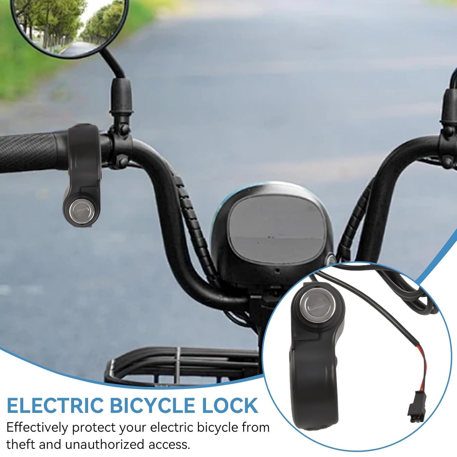 Frdhee E-Bike Thumb Throttle with Key Ignition mounted on the left side of an e-bike handlebar, next to the brake lever.