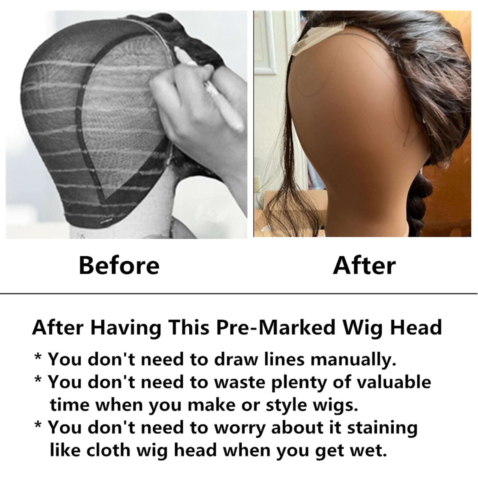 Mannequin Wig Head with Guide Lines, 22-Inch Brown