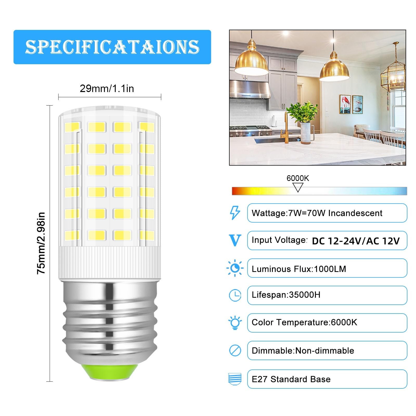 XIMNCHNI 12V LED E27 Light Bulbs Screw in 8W Replaces 60W-70W Boat Lights DC 24V Low Voltage Lamp for Off Grid Solar System Lighting Marine RV Camper - Image 3