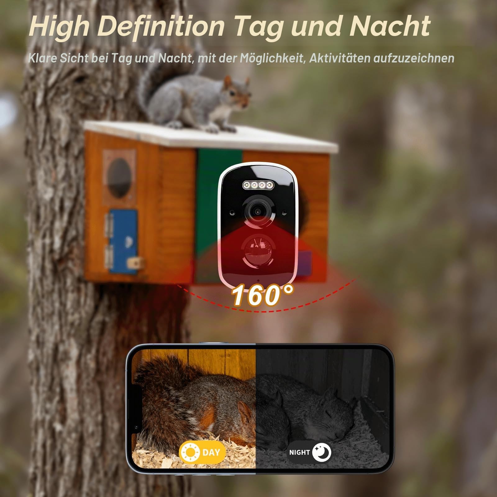 Eichhörnchenhaus mit Kamera Solarbetrieben - Eichhörnchenhäuser für Außen Nistkasten Eichhörnchen Nistkasten Eichhörnchen Boxen für Draußen für Garten für 2,4g WiFi-Abdeckung