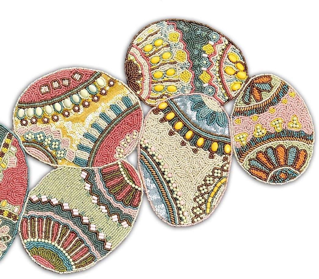 HM Creation Easter Eggs Table Runner, Hand Beaded Table Runner, Easter Egg Decor Dining Table Topper 13*36Inch