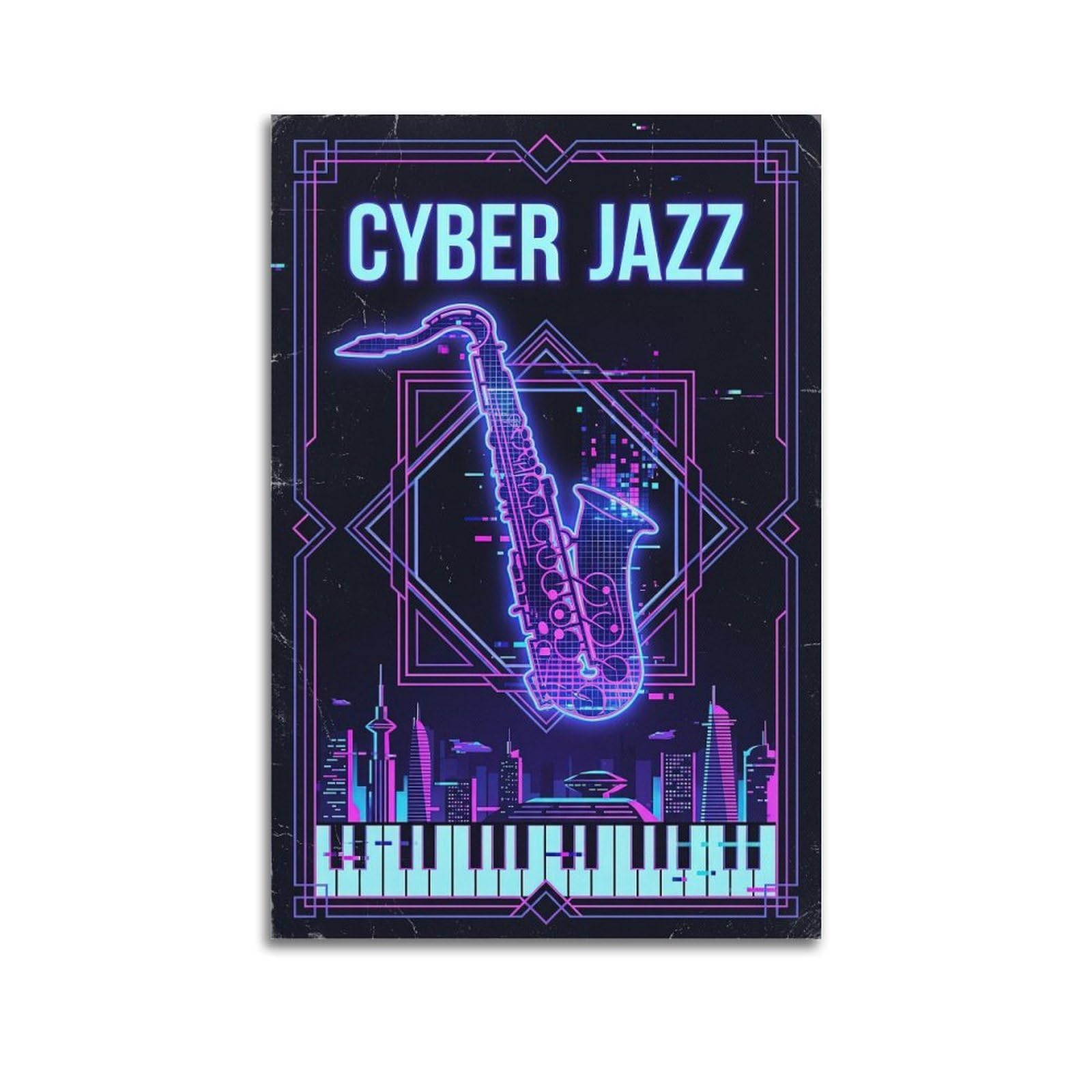 OKNGB Vintage Neon Saxophone Cyber Jazz Music Poster Decorative Painting Canvas Art Picture 20x30inch(50x75cm)