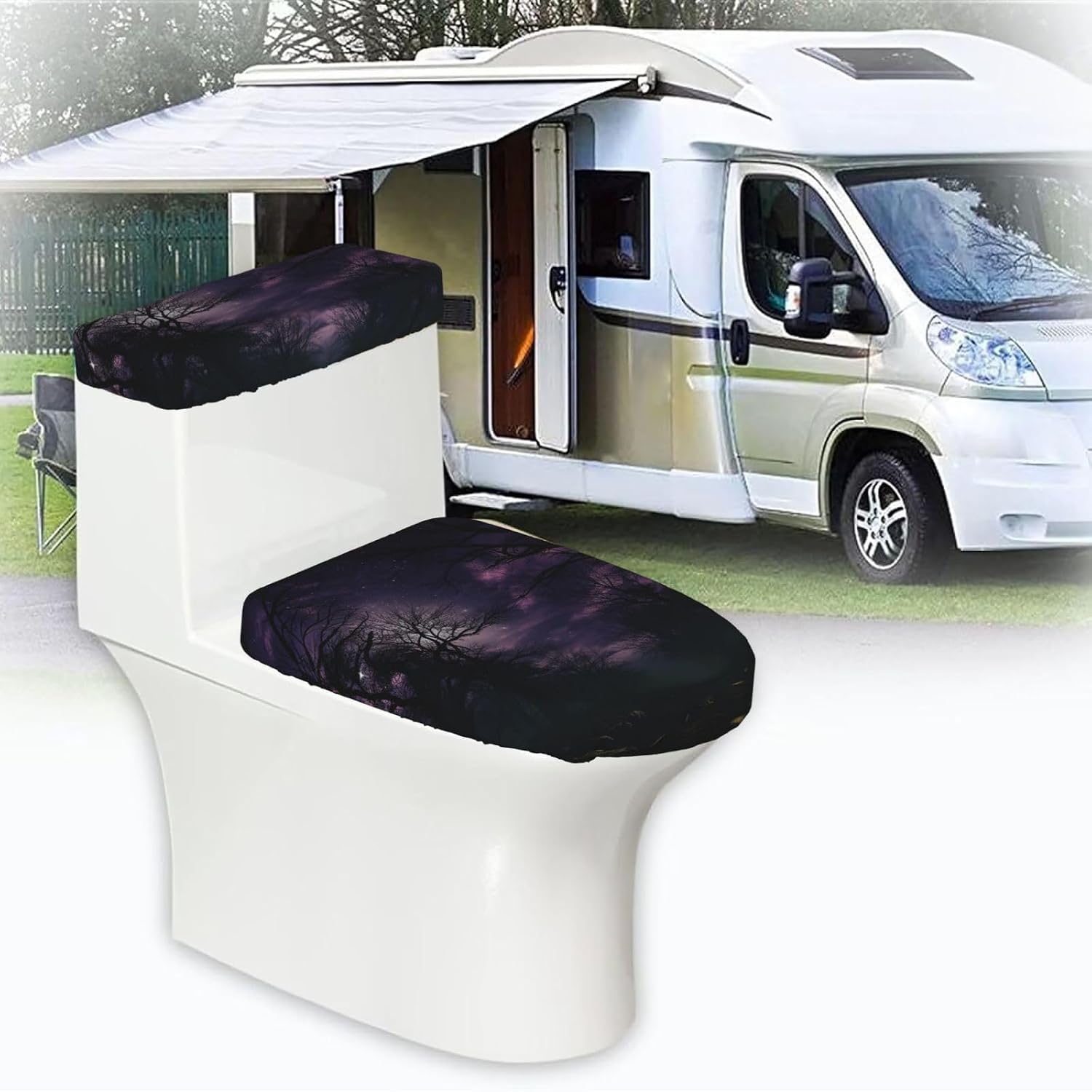 Tree Purple Night Toilet Tank Cover And Toilet Lid Cover Set Stretch Bathroom Toilet Lid Seat Cover