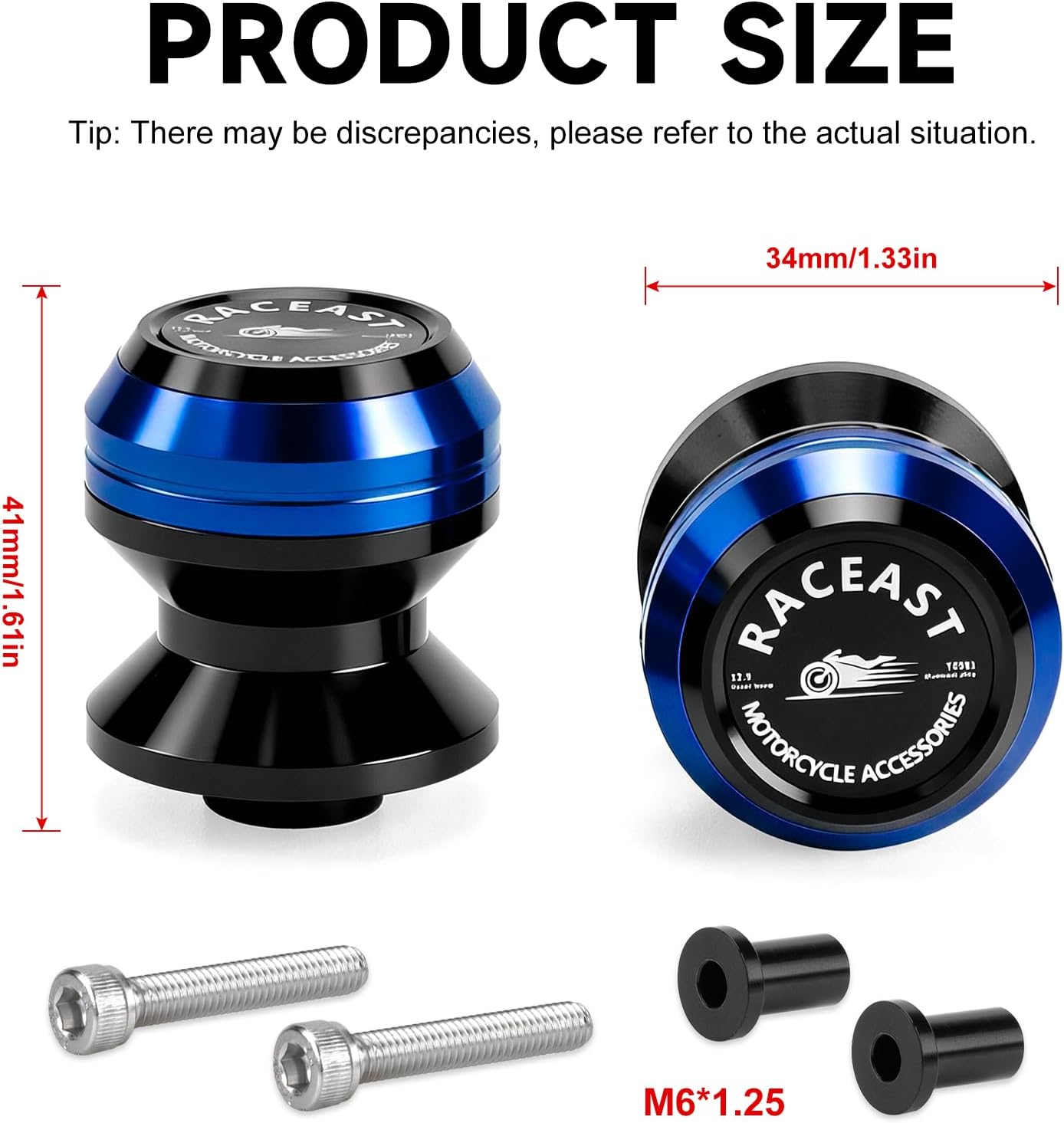 M6 Swing Arm Spool Sliders Universal CNC 6MM Rear Swingarm Sliders Stand Compatible With R7 YZF R1 R3 R6 R6S YZF600R FZ1 FZ6 FZ6R FZ8 FJ09 FZ09 FZ10 MT09 MT10 (Blue - M6)