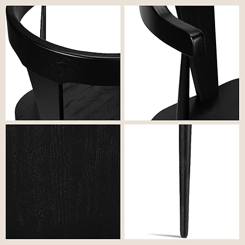 Miniatura 7 de POLY & BARK Silla de Comedor Enzo Negra Moderna de Mediados de Siglo Silla con Respaldo de Listones de Madera de Roble Macizo, Altura del Asiento