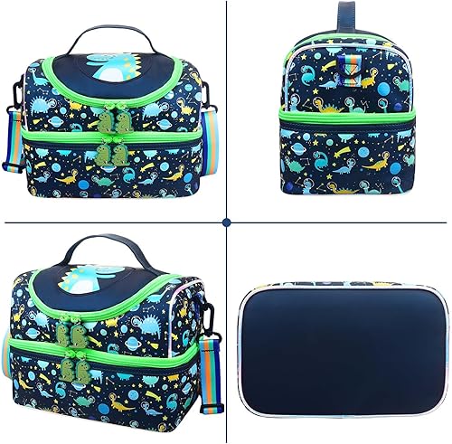 Miniatura 8 de RHCPFOVR Lonchera para niños  Lonchera térmica de doble piso para niños y niñas, lonchera lavable con correa y lonchera reutilizable para niños
