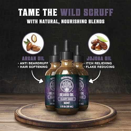 Vista 128 de Viking Revolution Aceite de cedro y pino para barba para hombres, suavizante natural de argán y jojoba, acondicionador para fortalecer e hidratar